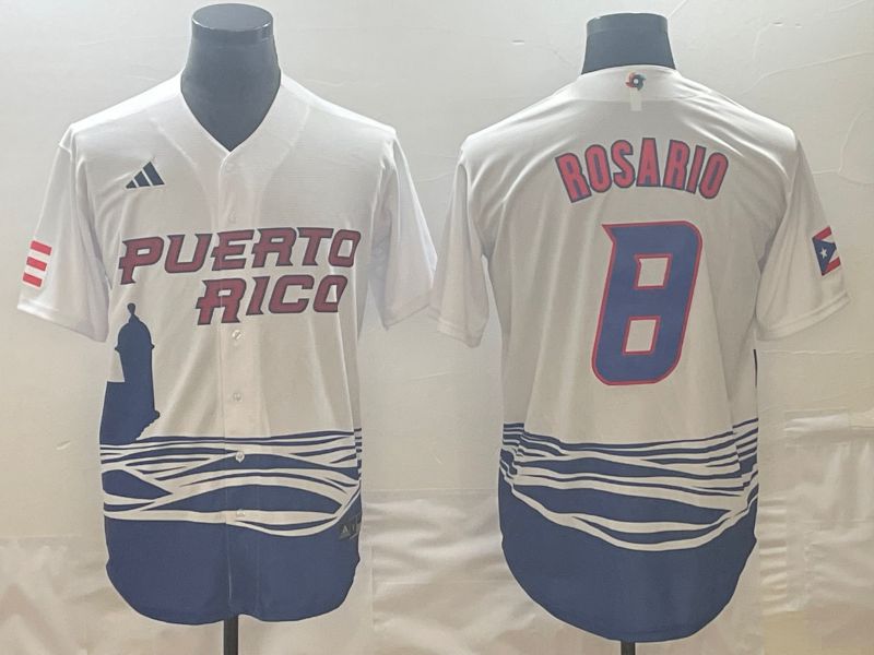 Men 2023 World Cub Puerto Rico #8 Rosario White Nike MLB Jersey3